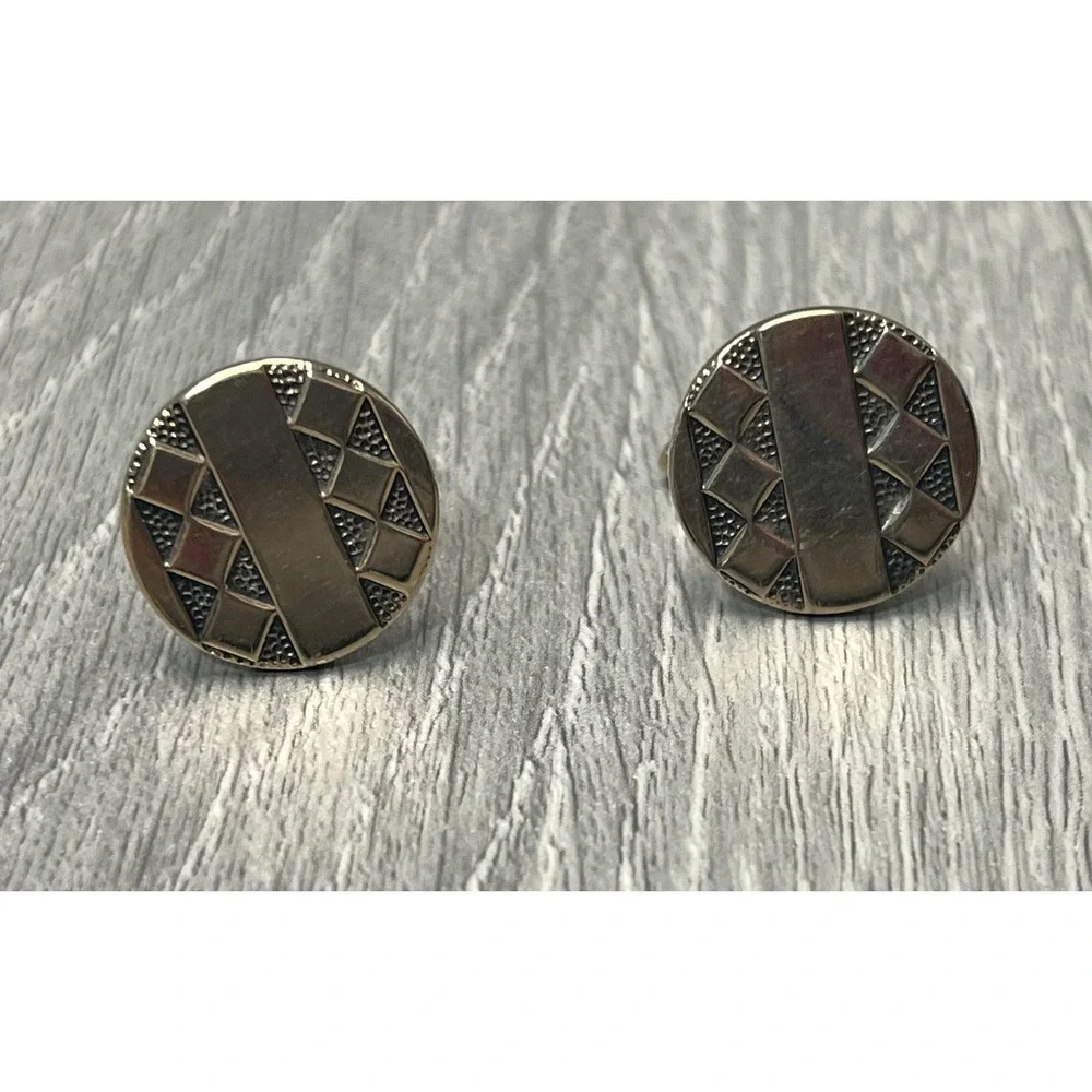 Vintage SWANK Gold Tone Geometric Pattern Bullet Back Cufflinks Men's Jewelry
